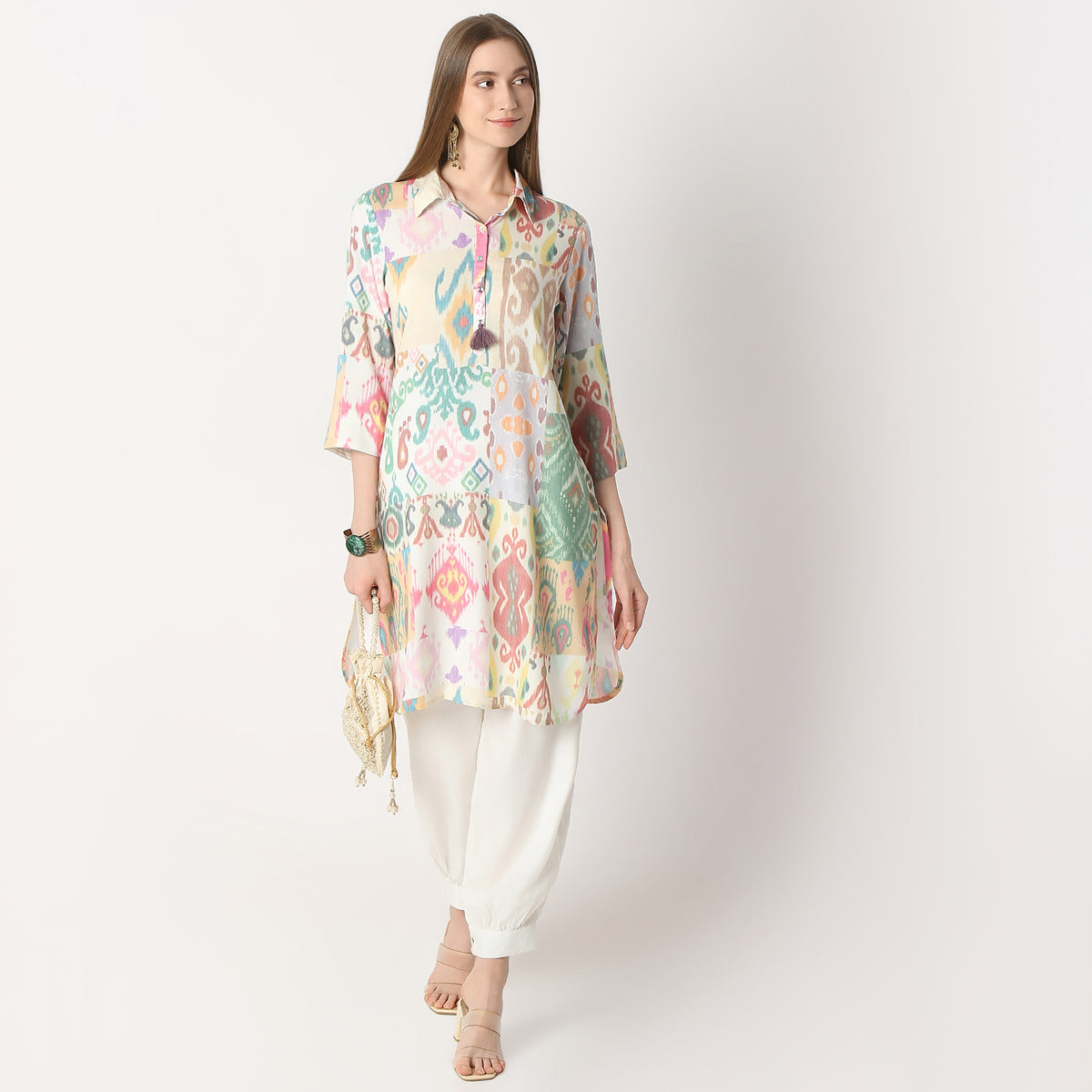 Straight Fit Printed Shirt Collar Kurta with Pant Set