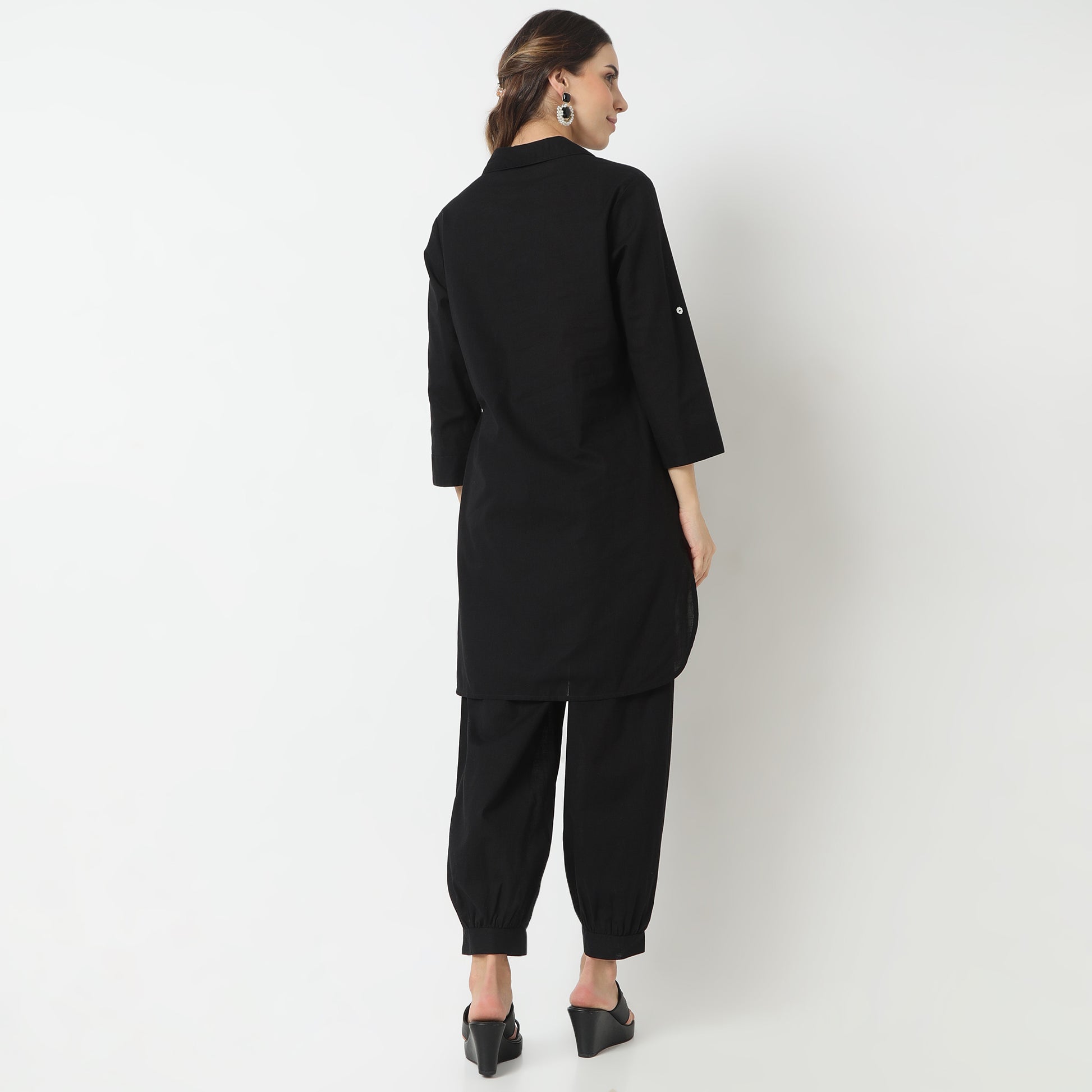 Straight Fit Embroidered Shirt Collar Kurta with Pant Set