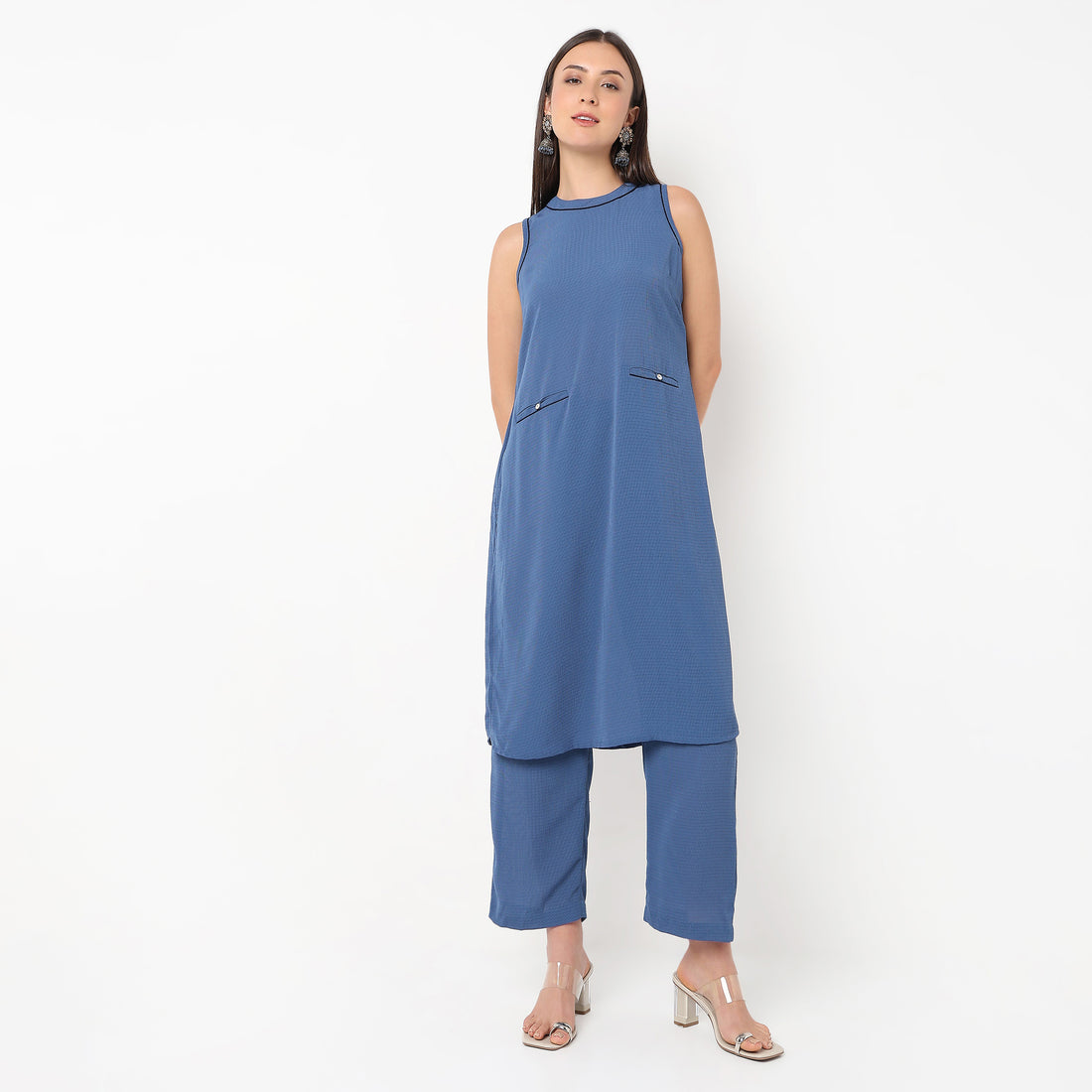 Straight Fit Solid Workwear Kurta with Pant Set