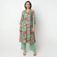 Printed Below Knee Camp Collar A-Line Flared Kurta With Pant Set
