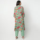 Printed Below Knee Camp Collar A-Line Flared Kurta With Pant Set