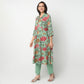 Printed Below Knee Camp Collar A-Line Flared Kurta With Pant Set