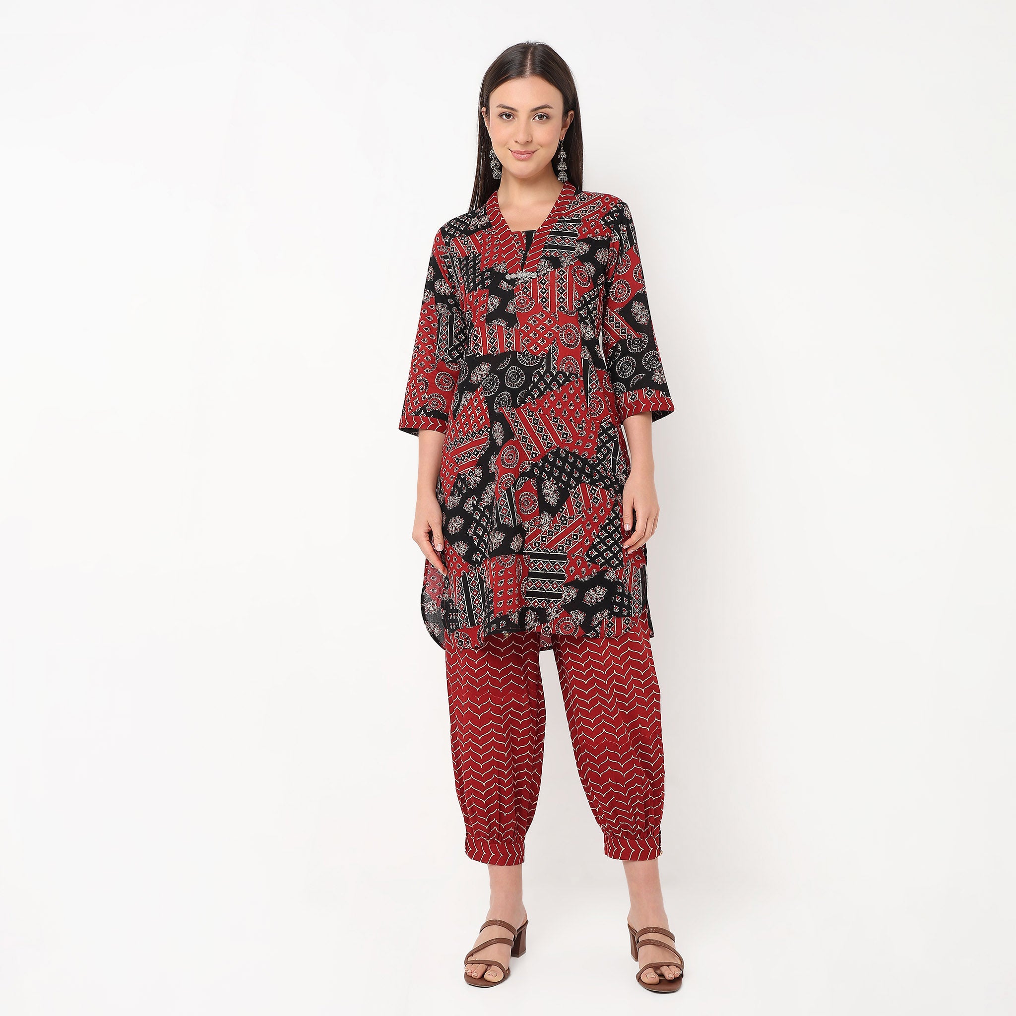 Printed V-Neck Kurta Set