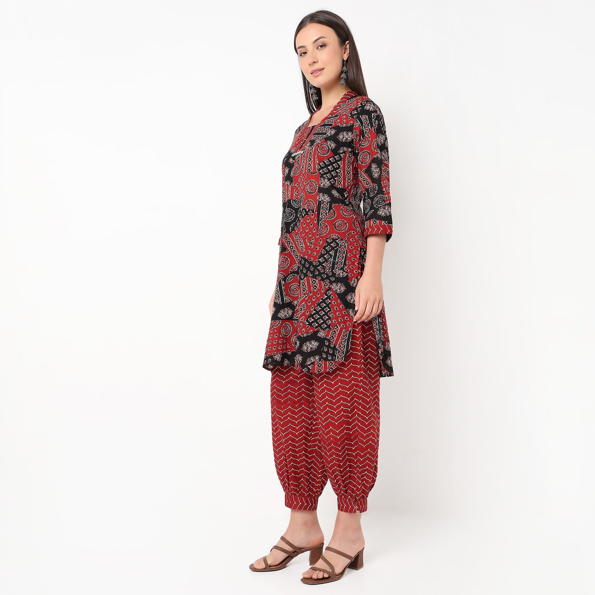 Printed V-Neck Kurta Set