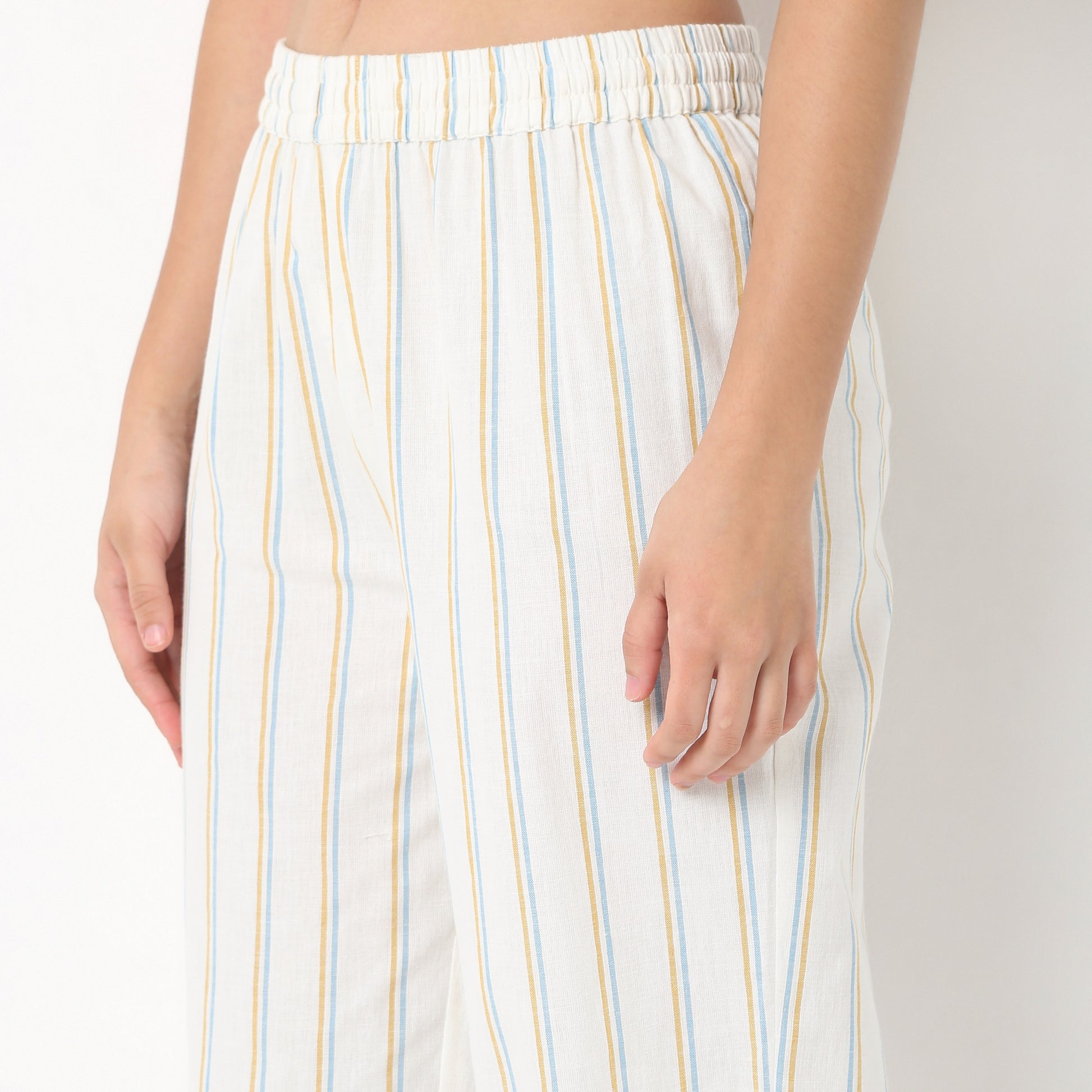 Striped Lapel Collar Kurta With Pant Set