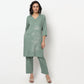 Buy Women Straight Fit Solid Three-Fourth Sleeve Kurta with Pant Set  - Style Union