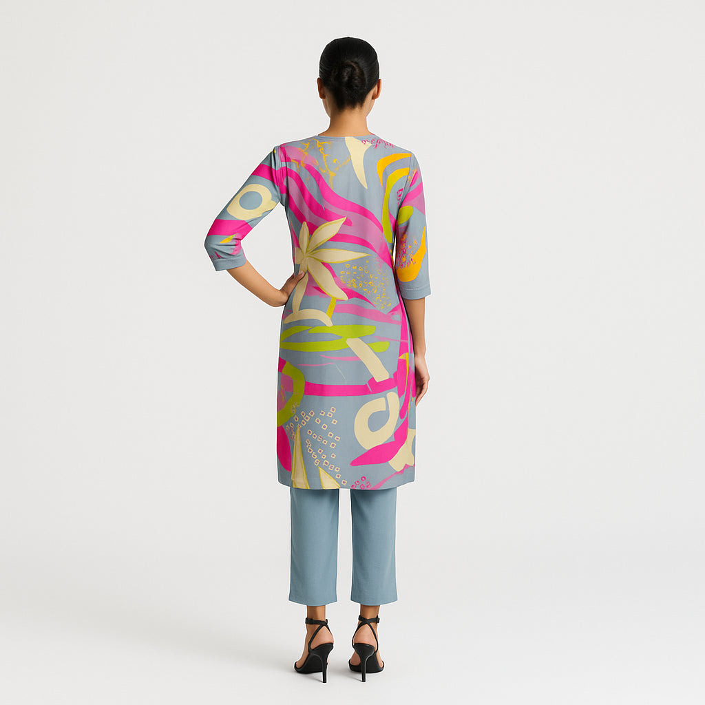 V-Neck Cotton Kurta and Pant Set