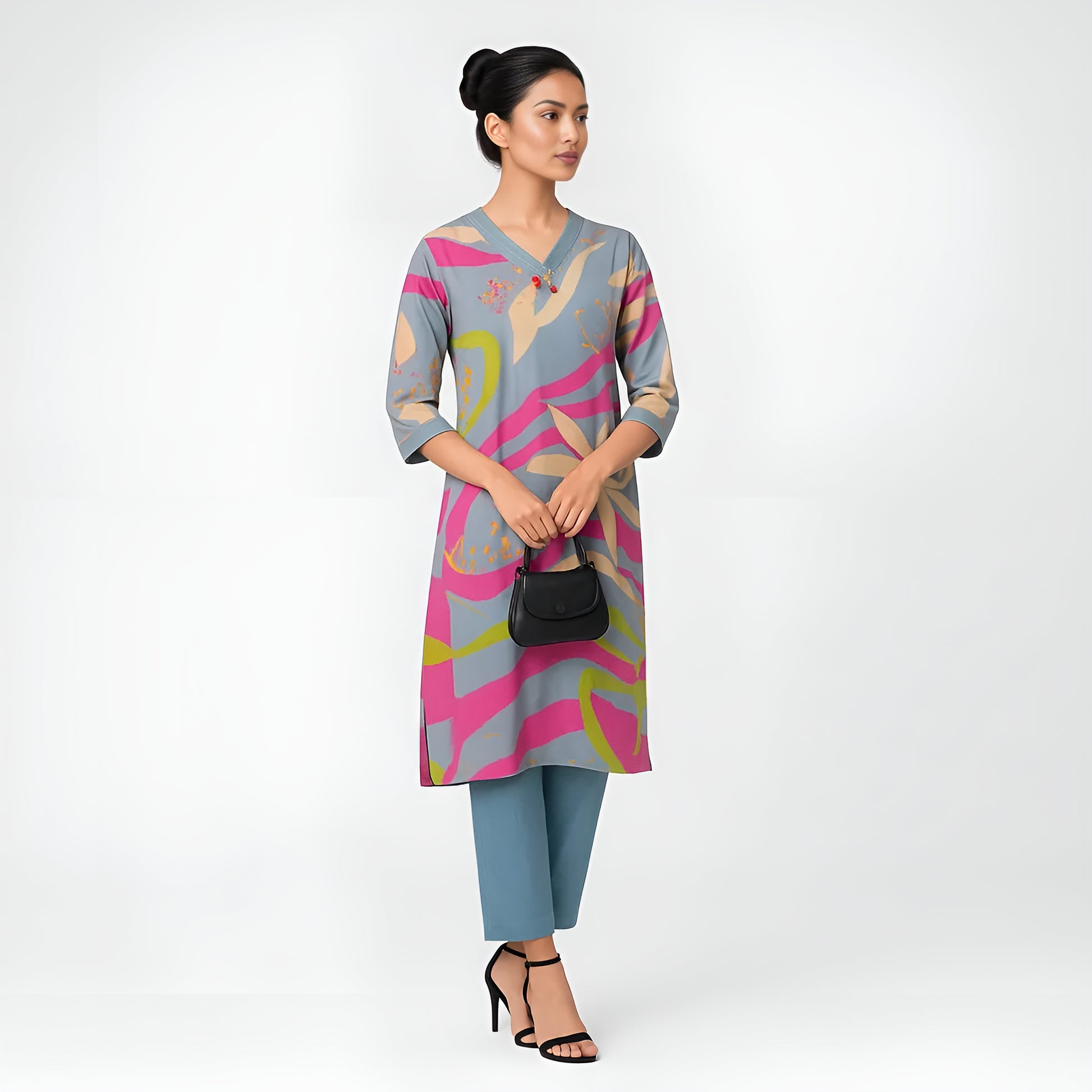V-Neck Cotton Kurta and Pant Set