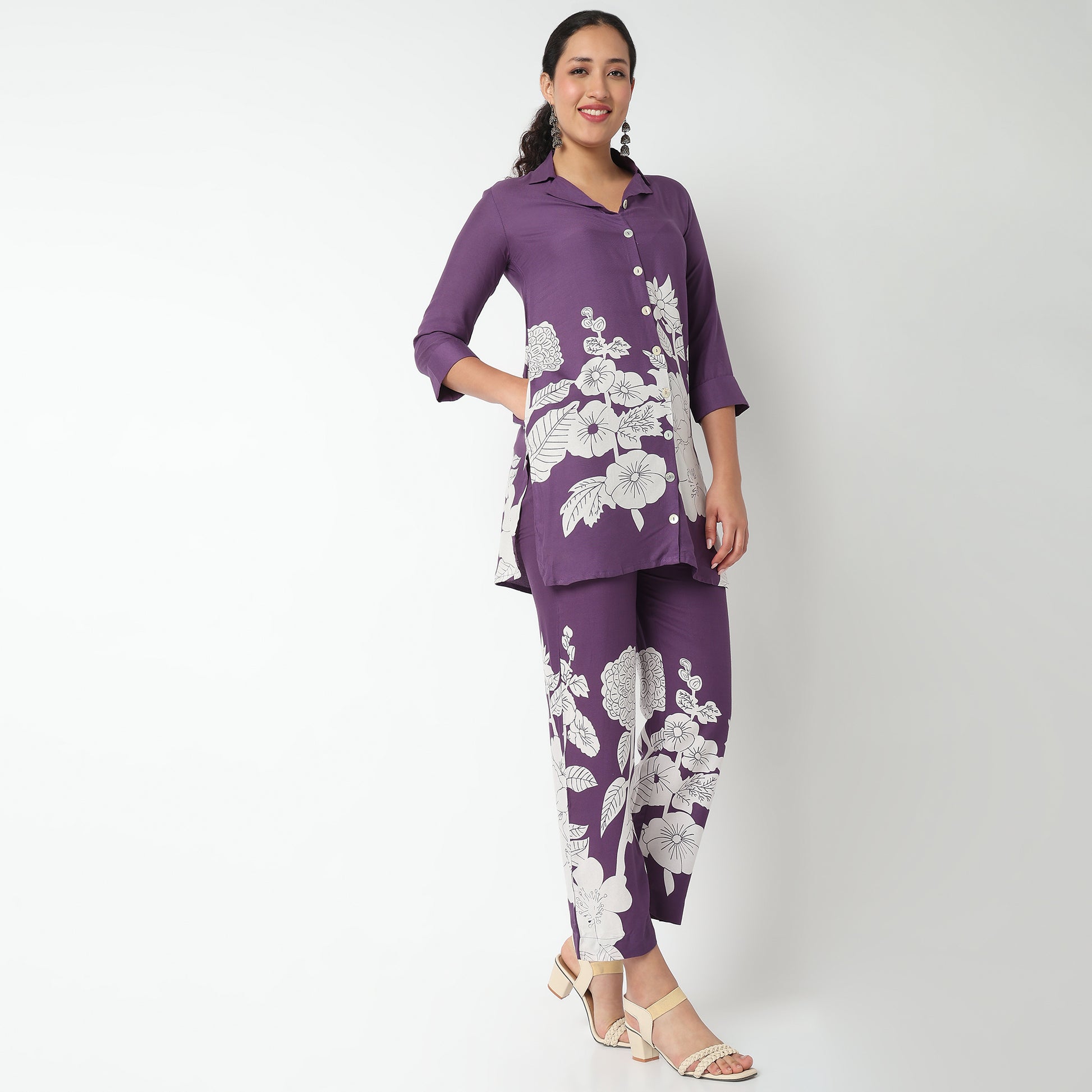 Printed Full Placket Kurta and Pant Cord set