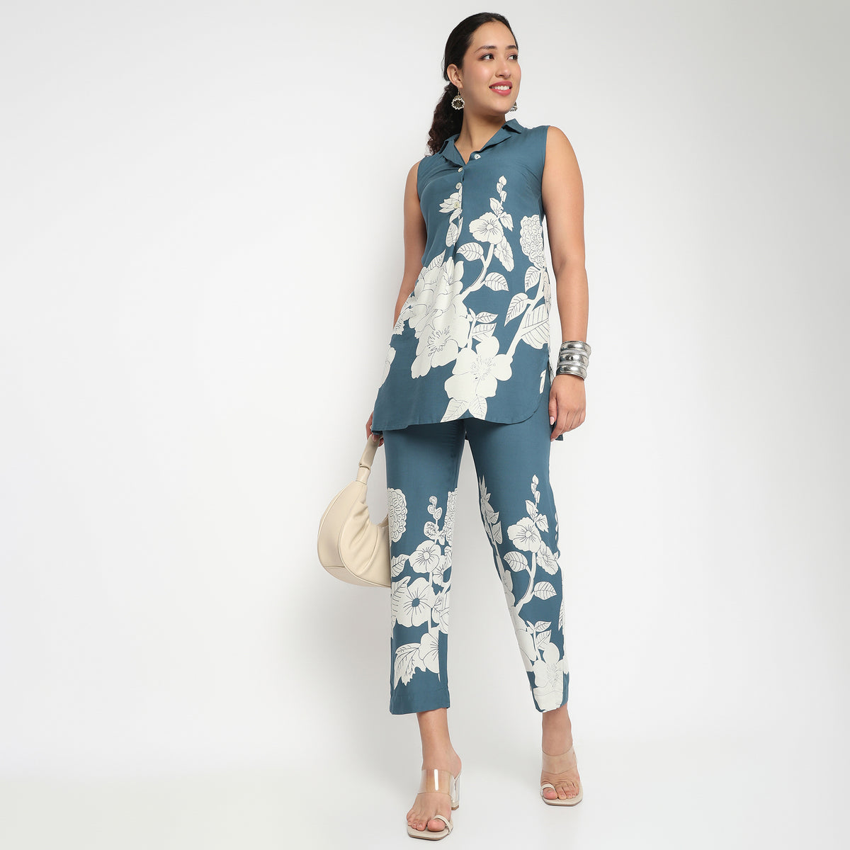 Printed Half Placket Kurta and Pant Cord set