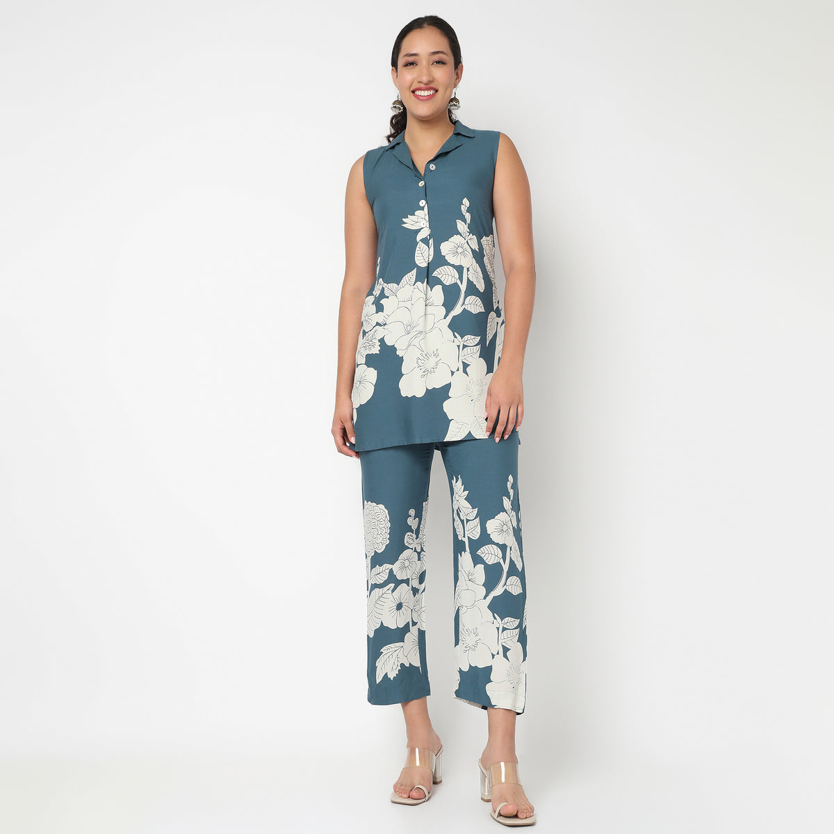 Printed Half Placket Kurta and Pant Cord set