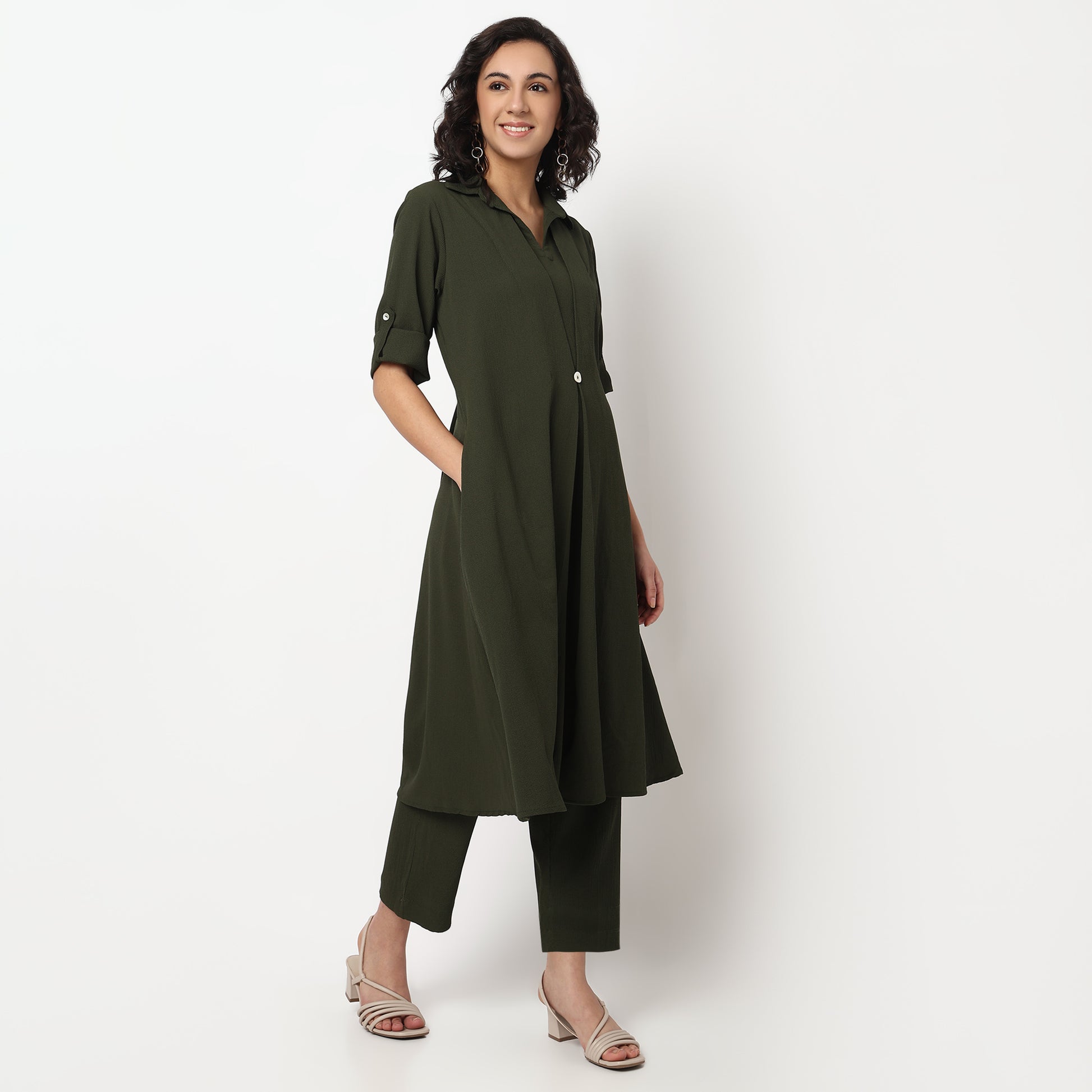 Buy Women Flare Fit Solid Three-Fourth Sleeve Kurta with Pant Set  - Style Union
