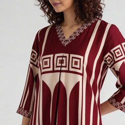 Printed V-Neck A-Line Kurta with Pant Set