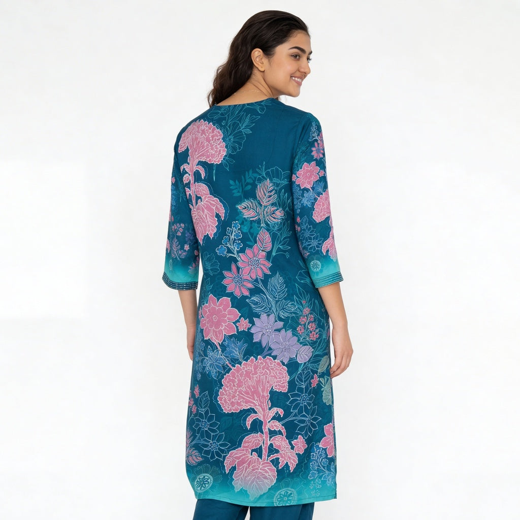 Printed V-Neck Kurta with Pant Set