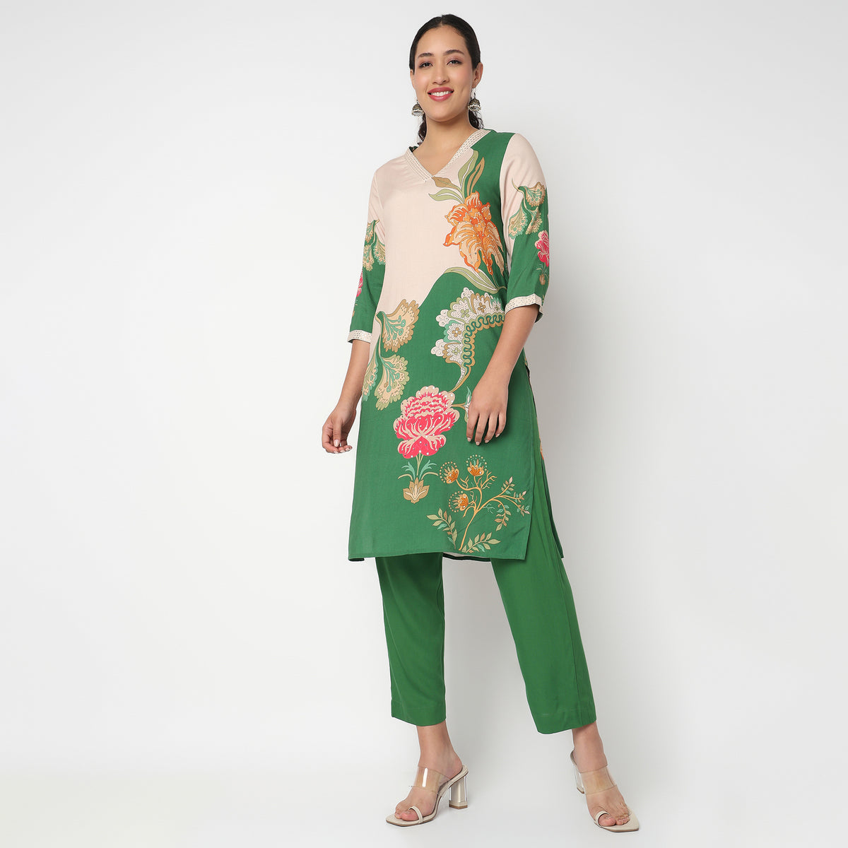 Printed V Neck Kurta and Pant Cord set