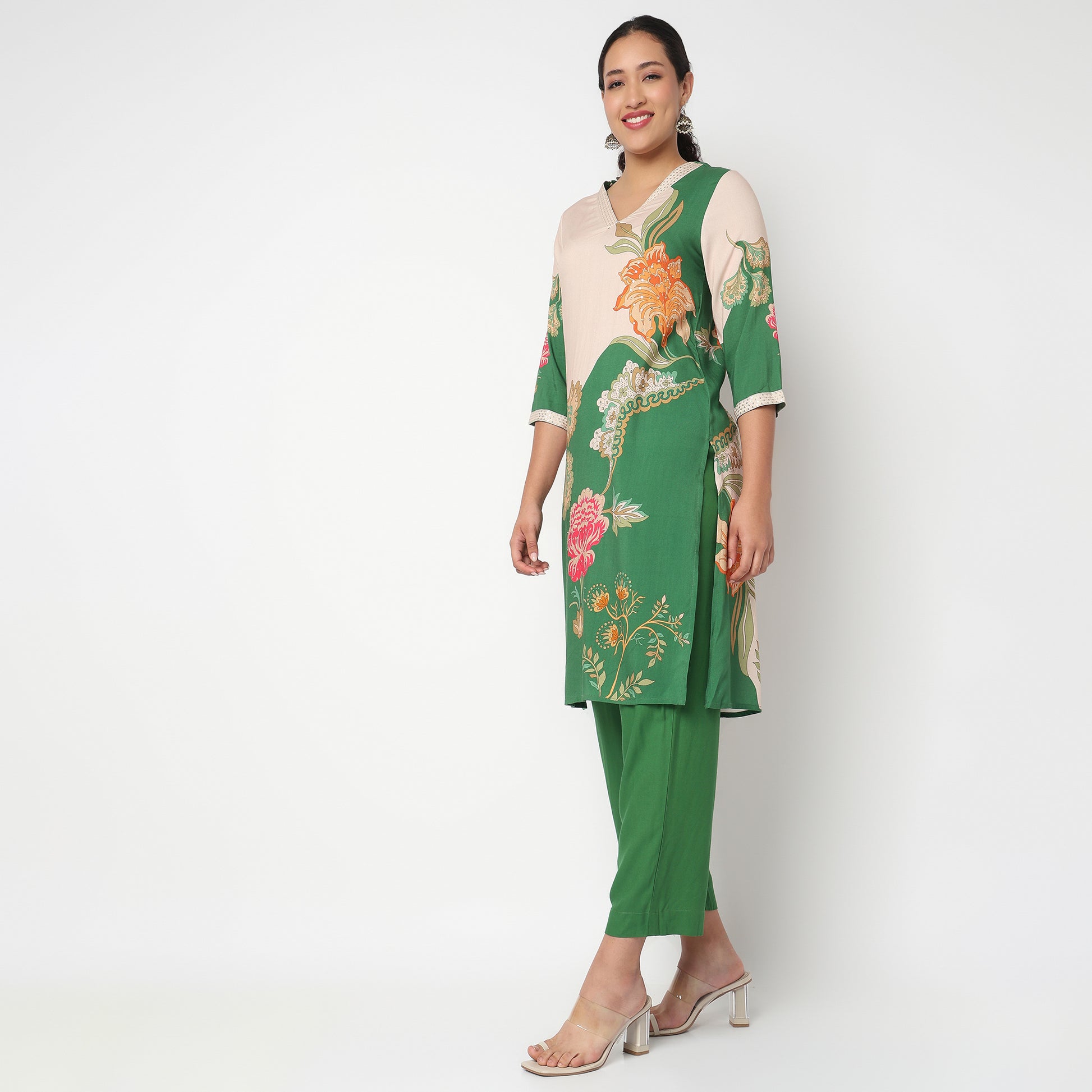 Printed V Neck Kurta and Pant Cord set