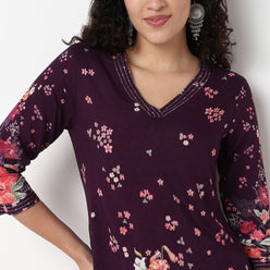 V-Neck Printed Kurta and Pant Set