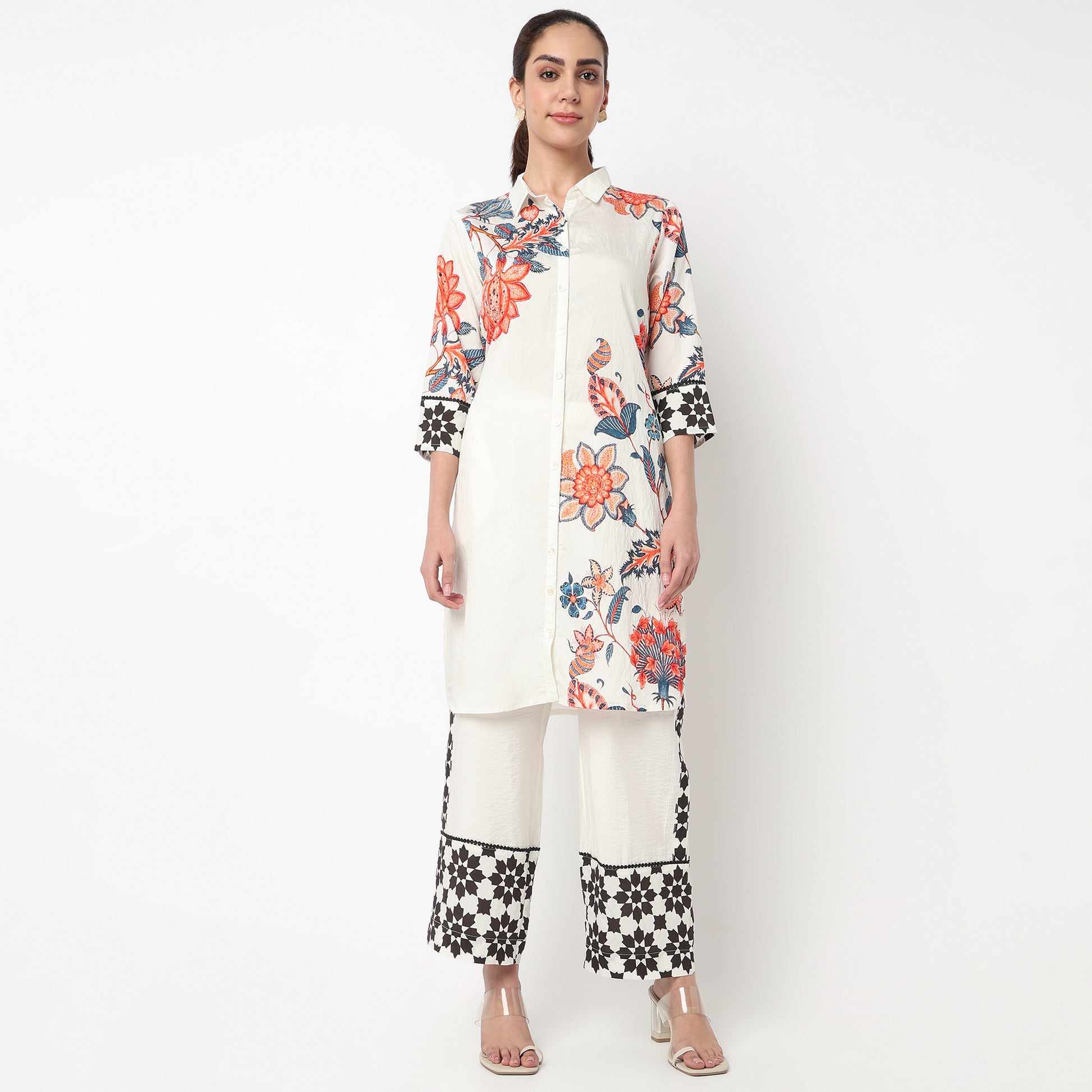 Printed Collar Kurta with Pant Set