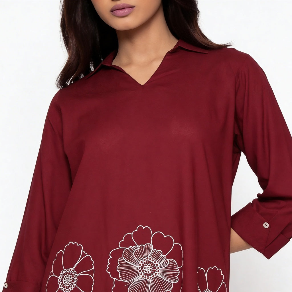 Embroidered Collar Kurta with Pant Set