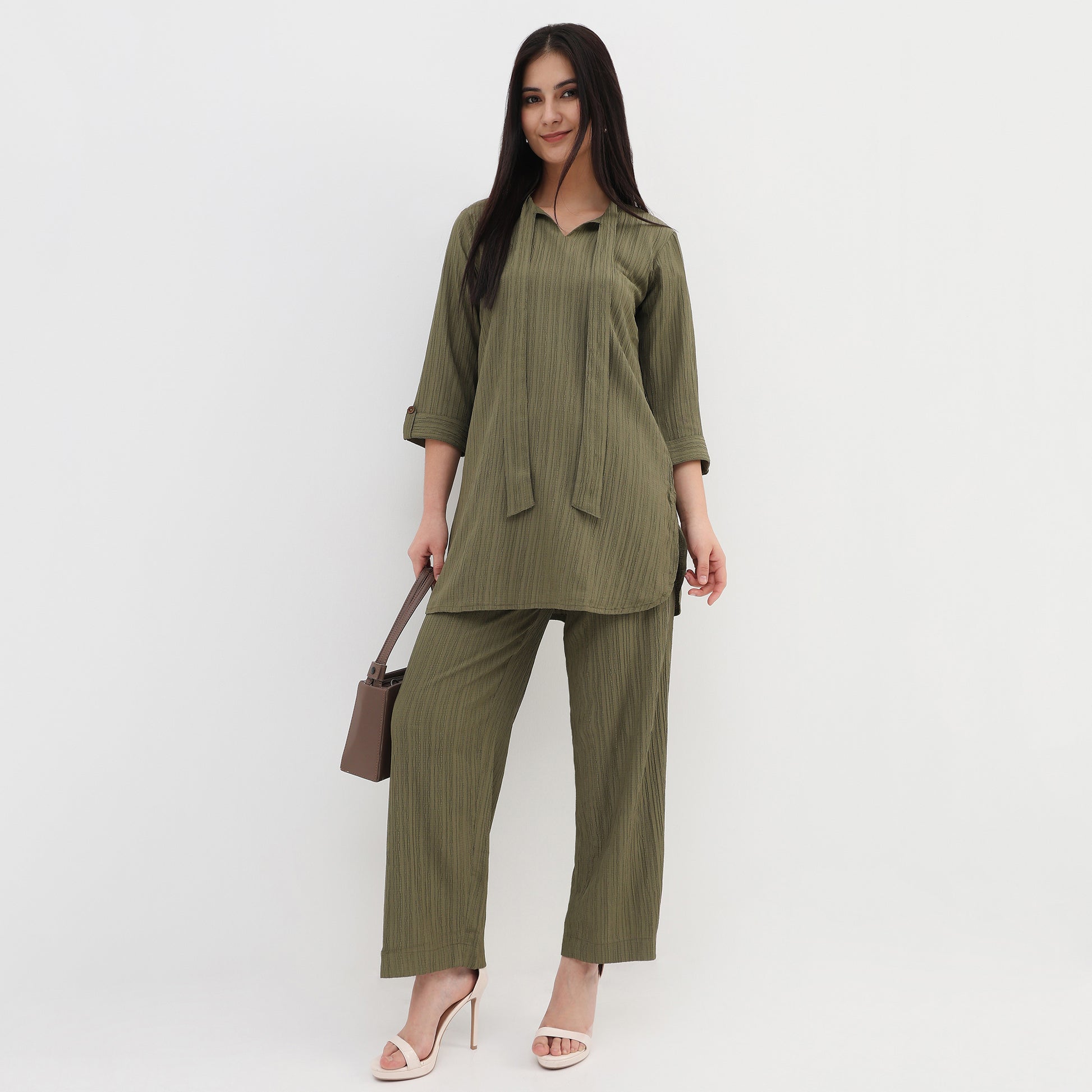 Structured Tie-Up Kurta with Pant Set
