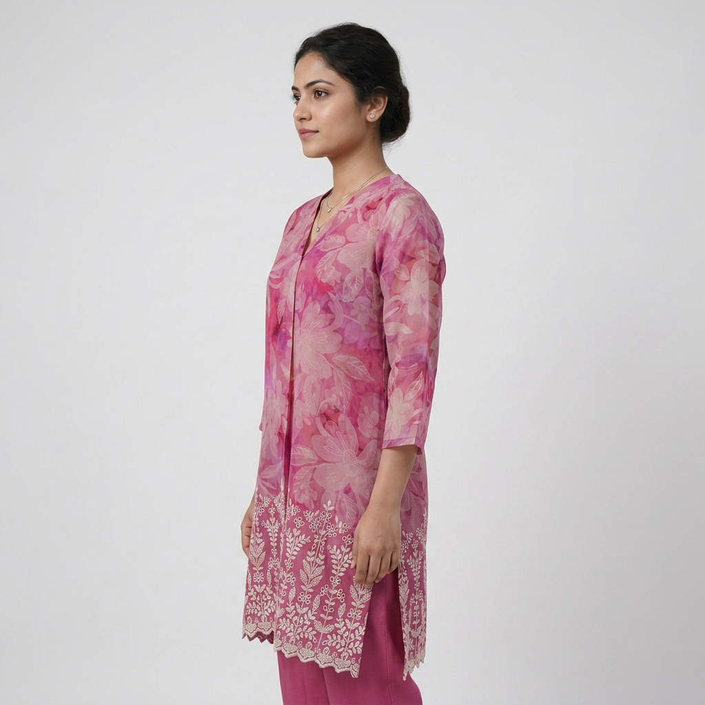 Printed V-Neck Kurta with Pant Set