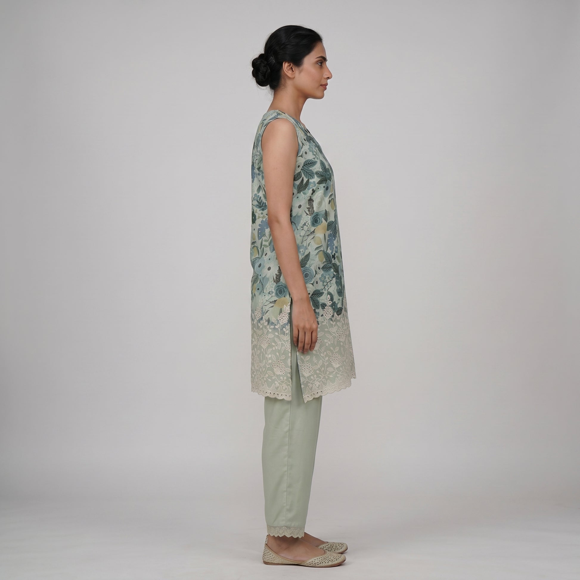 Printed V-Neck Kurta with Pant Set
