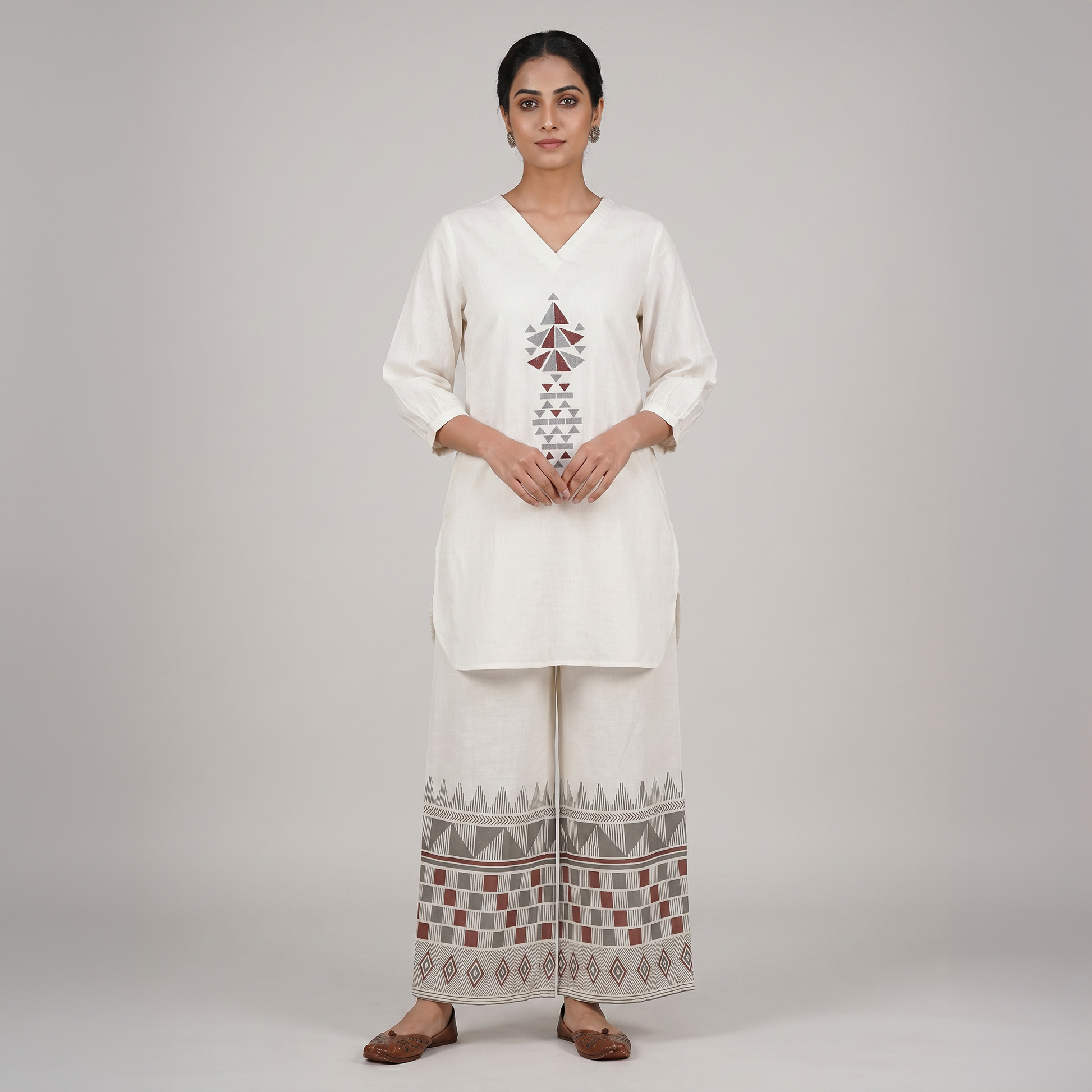Printed V-Neck Top with Pant Set
