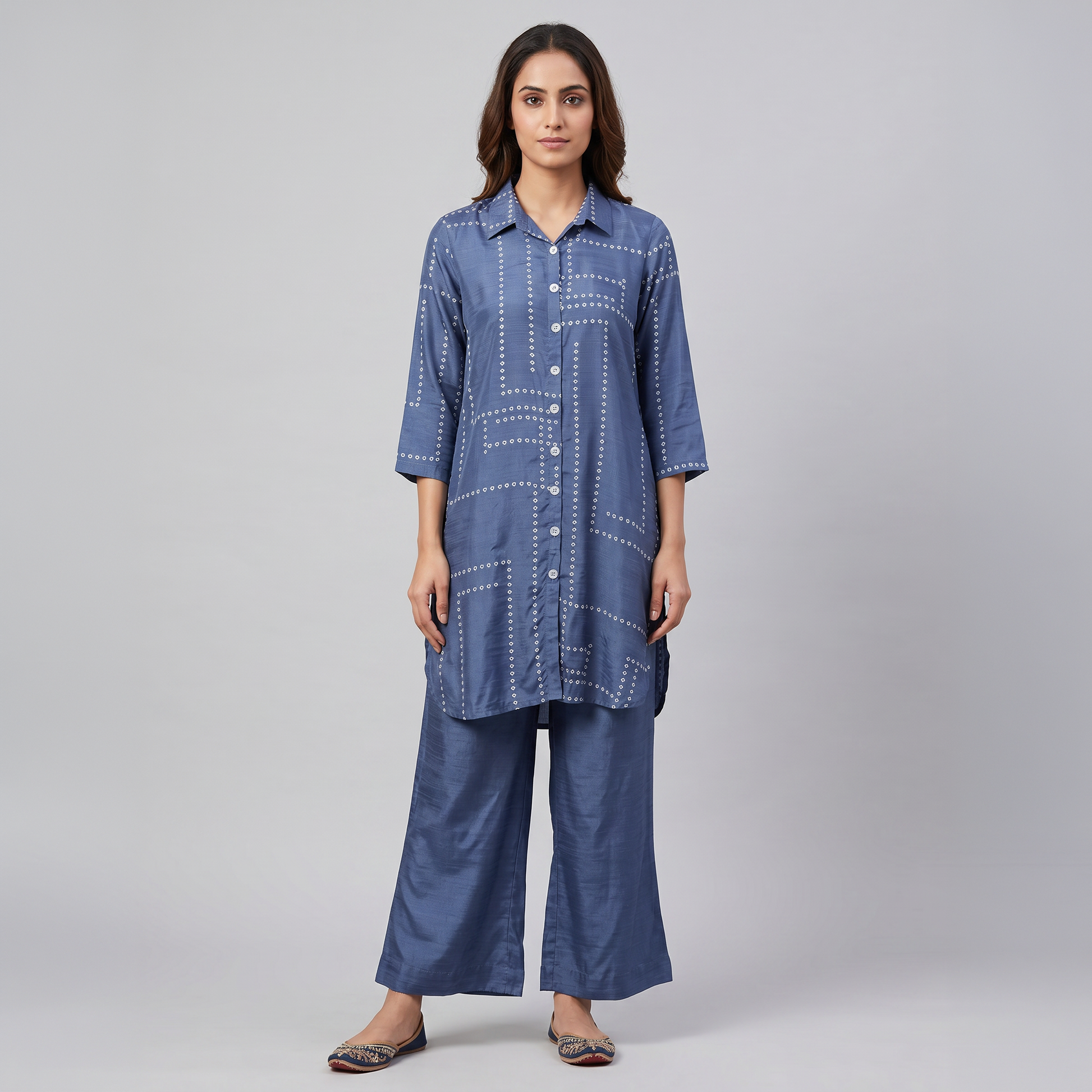 Printed Collar Kurta with Pant Set