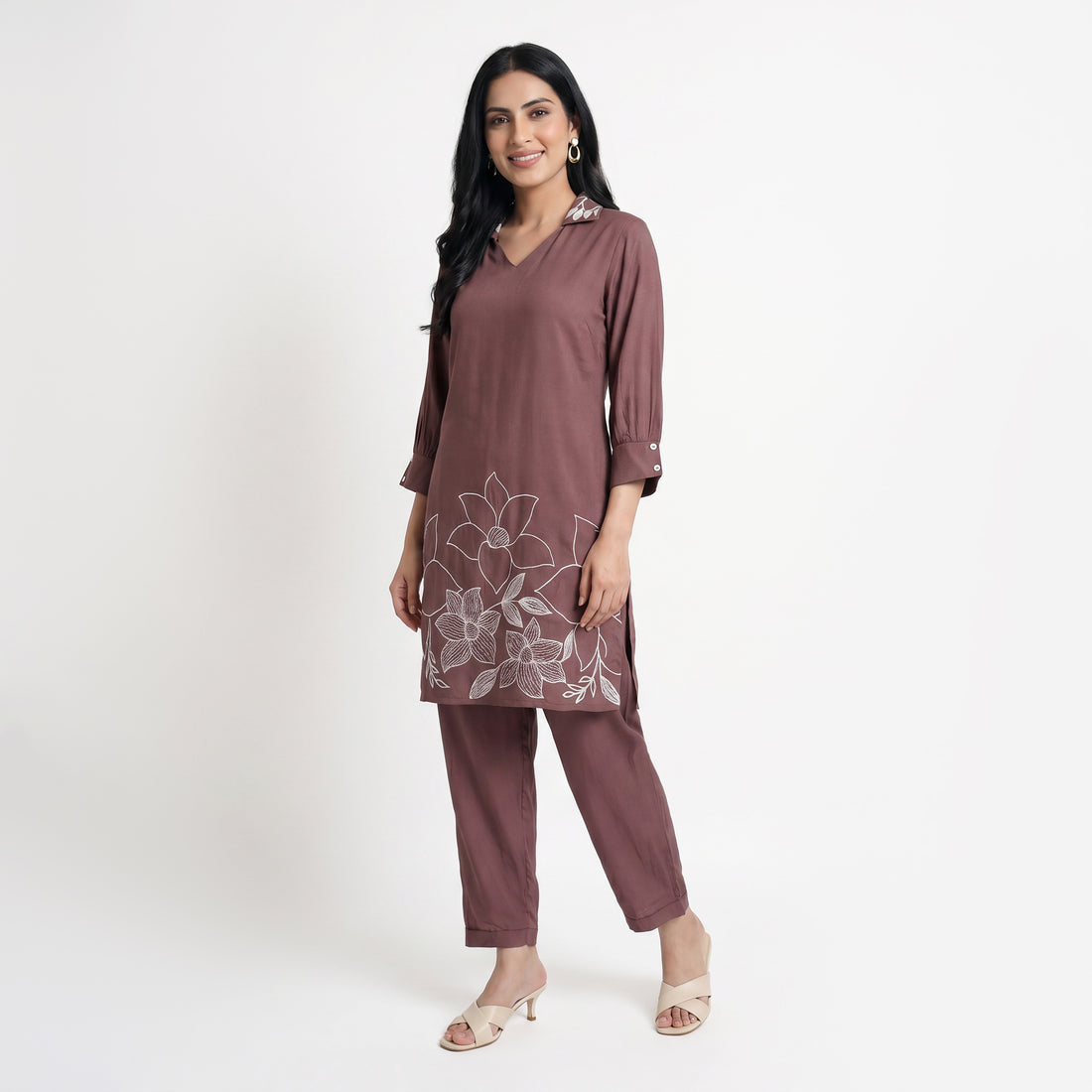 Embroidered Straight Kurta with Pant Set