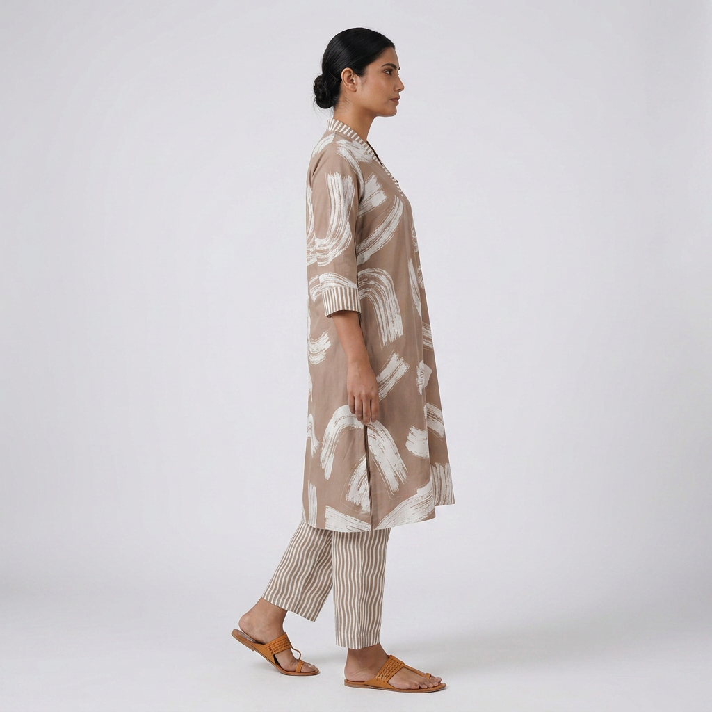Printed V-Neck Kurta with Pant Set