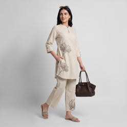 Solid Band Collar Straight Ethnic Sets