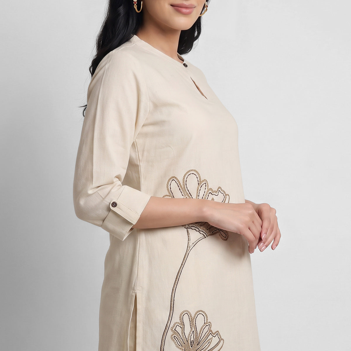 Solid Band Collar Straight Ethnic Sets