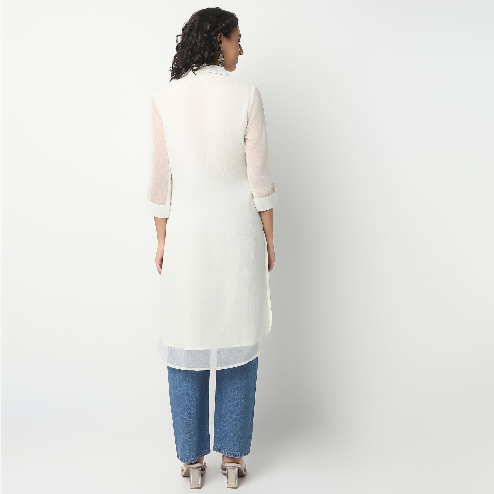 Camp Collar Knee Length Three-Fourth Sleeve Straight Fit Printed Kurta