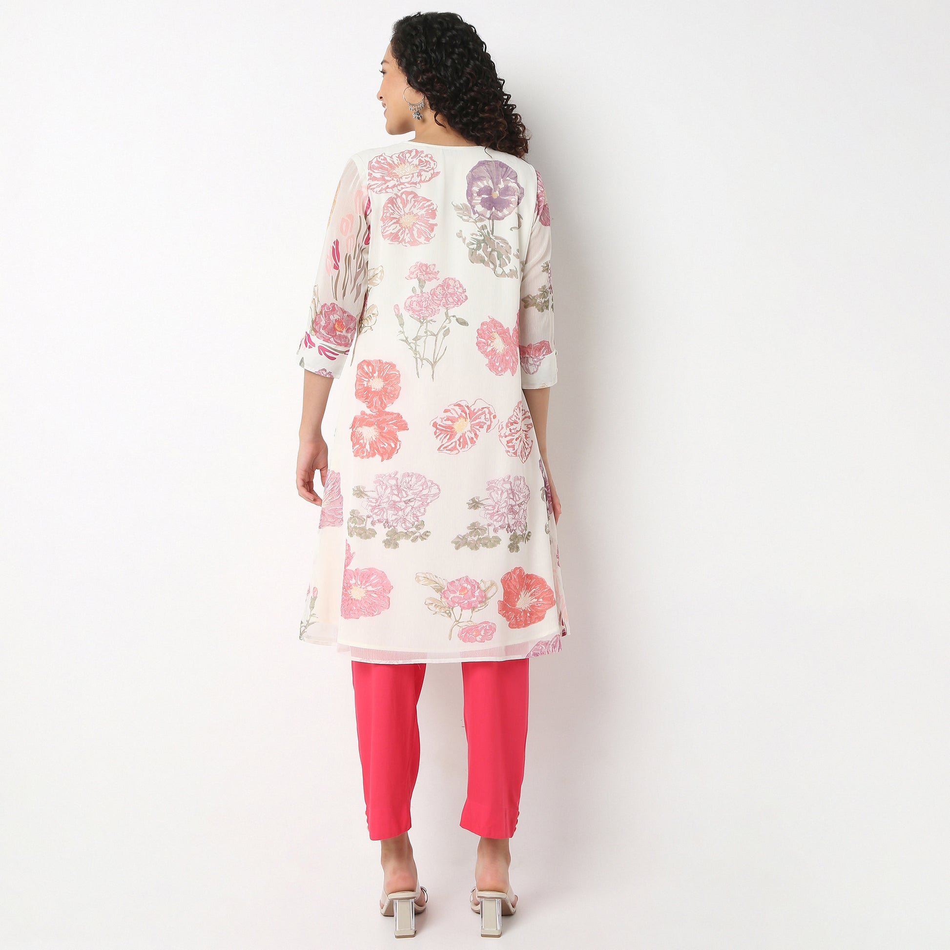 V-Neck Printed Below Knee Straight Kurta