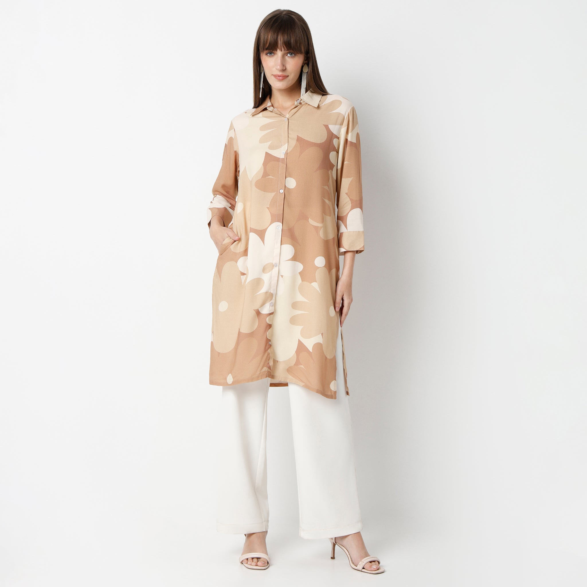 Buy Women Straight Fit Printed Three-Fourth Sleeve Kurta  - Style Union