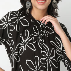 Straight Fit Printed Band Neck Kurta