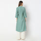 Below Knee Band Collar Embroidered A-Line Kurta