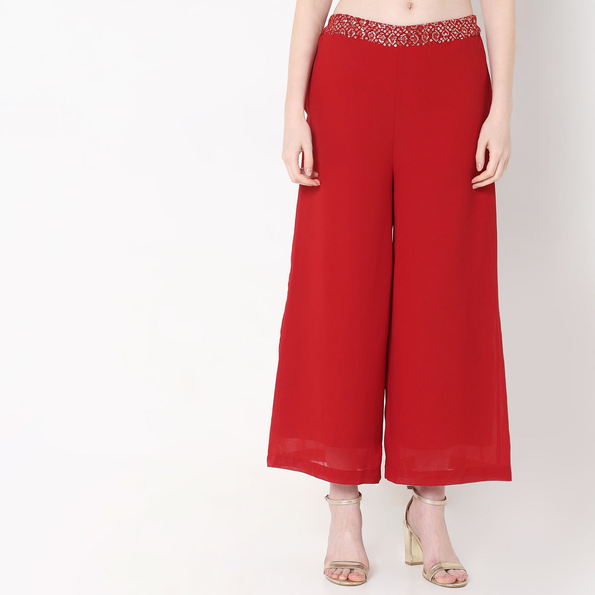 Flare Fit Solid High Rise Palazzos