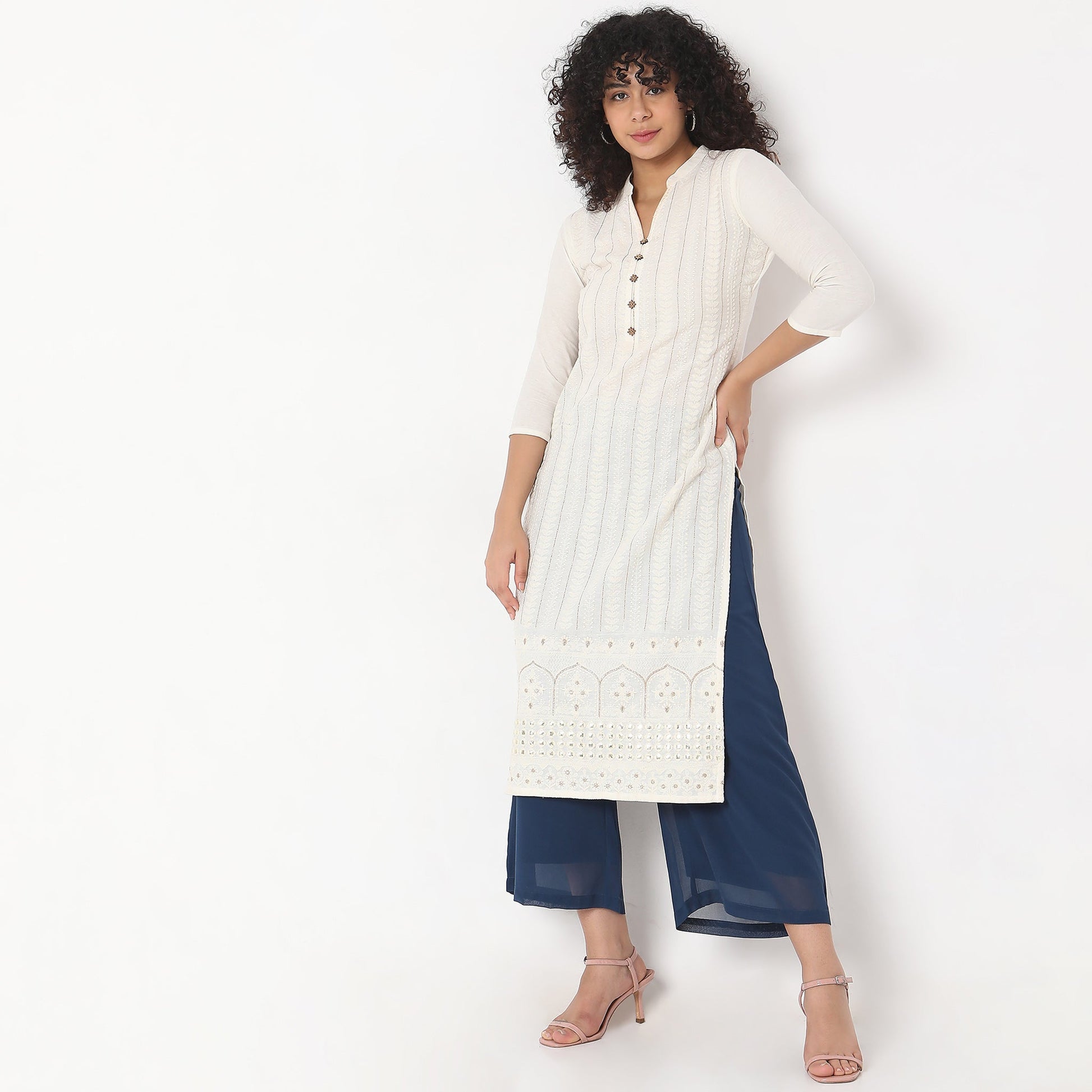 Flare Fit Solid High Rise Palazzos