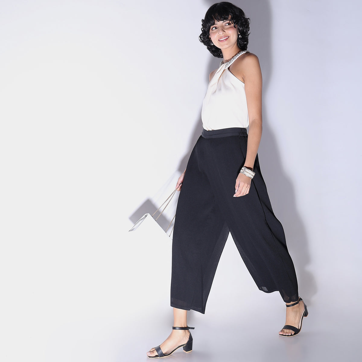 Flare Fit Solid Mid Rise Palazzos