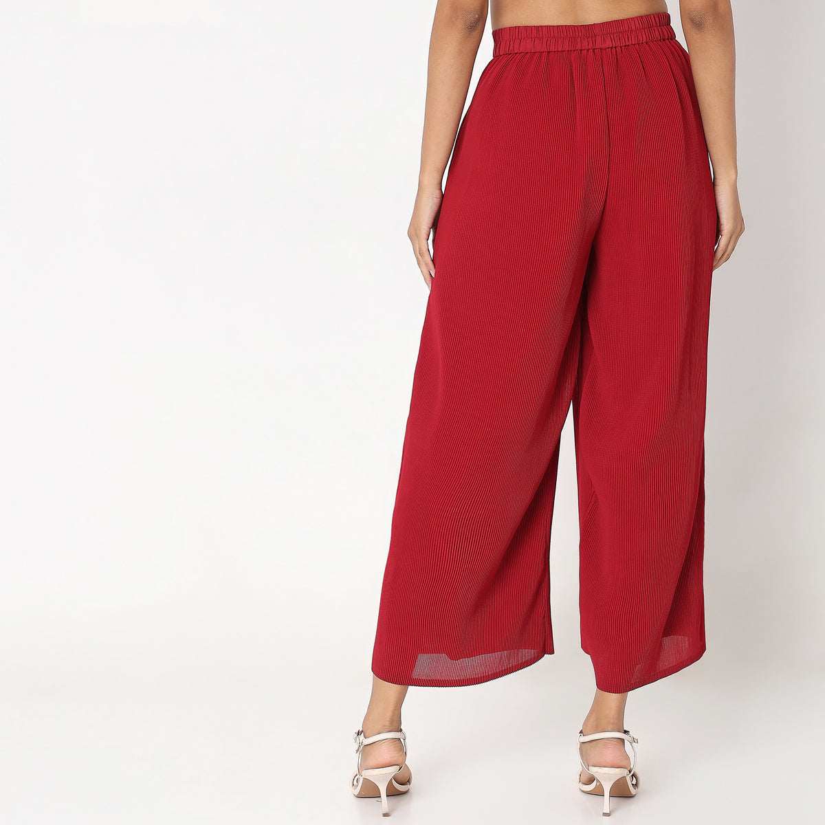 Flare Fit Solid Mid Rise Palazzos