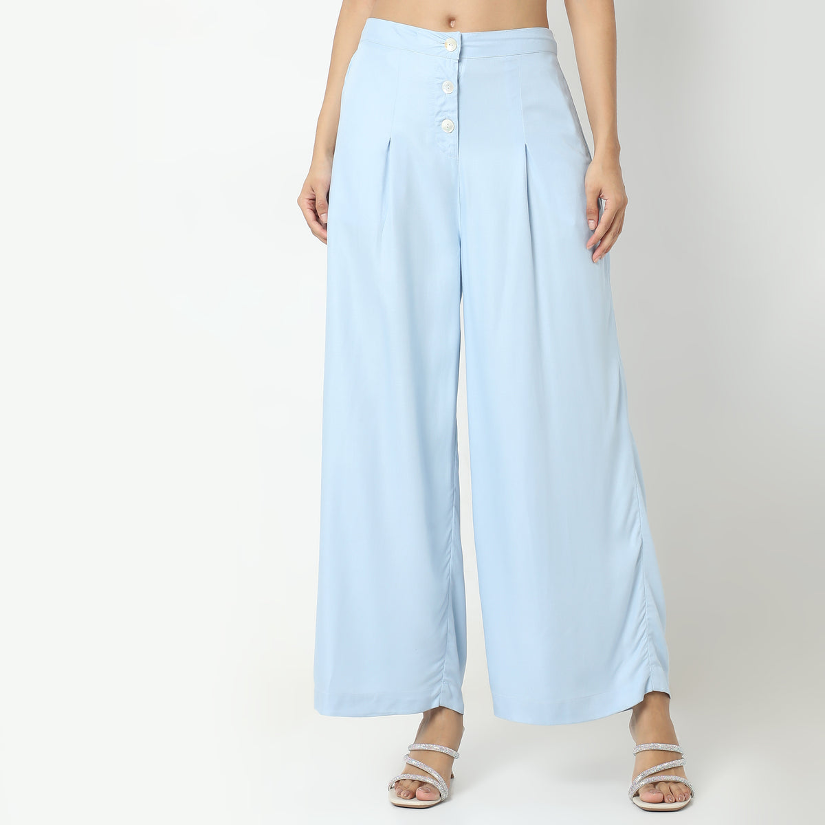 Flare Fit Solid High Rise Pants