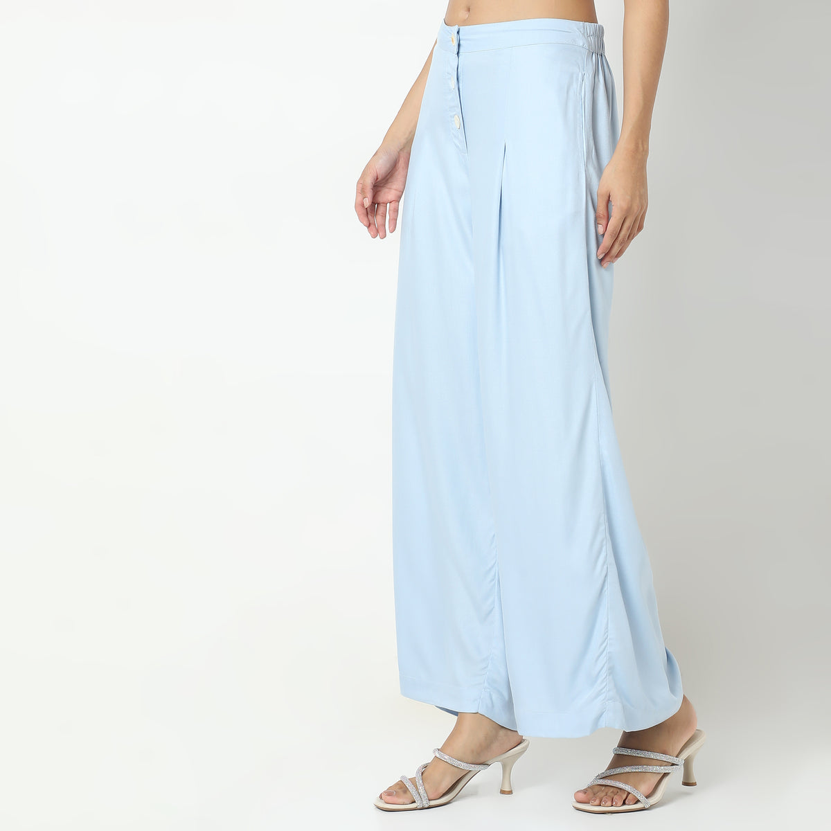 Flare Fit Solid High Rise Pants