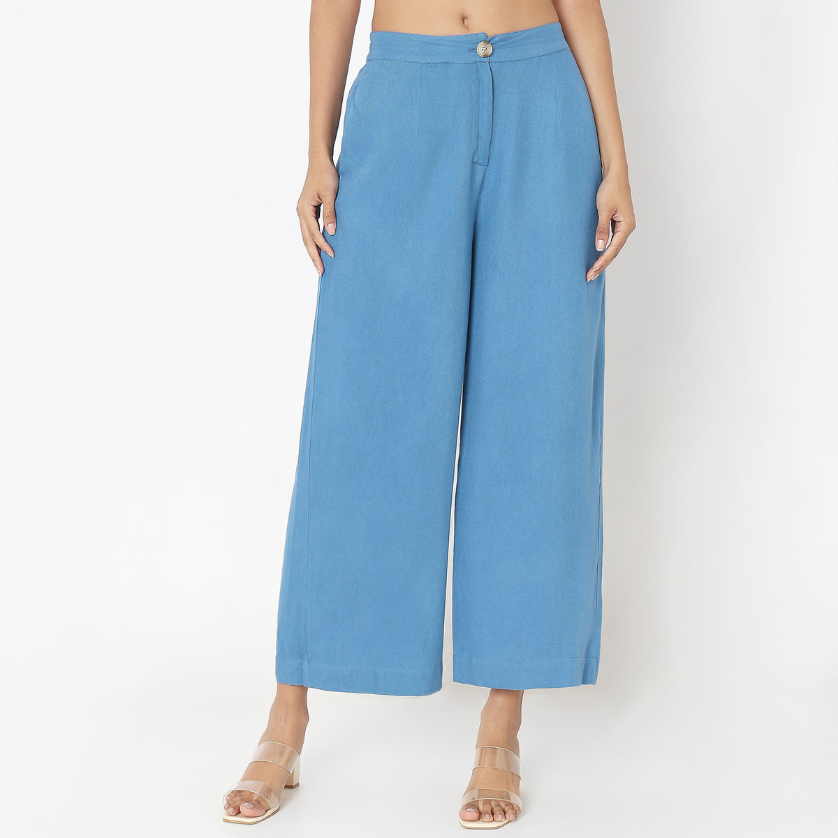 Flare Fit Solid Mid Rise Pants