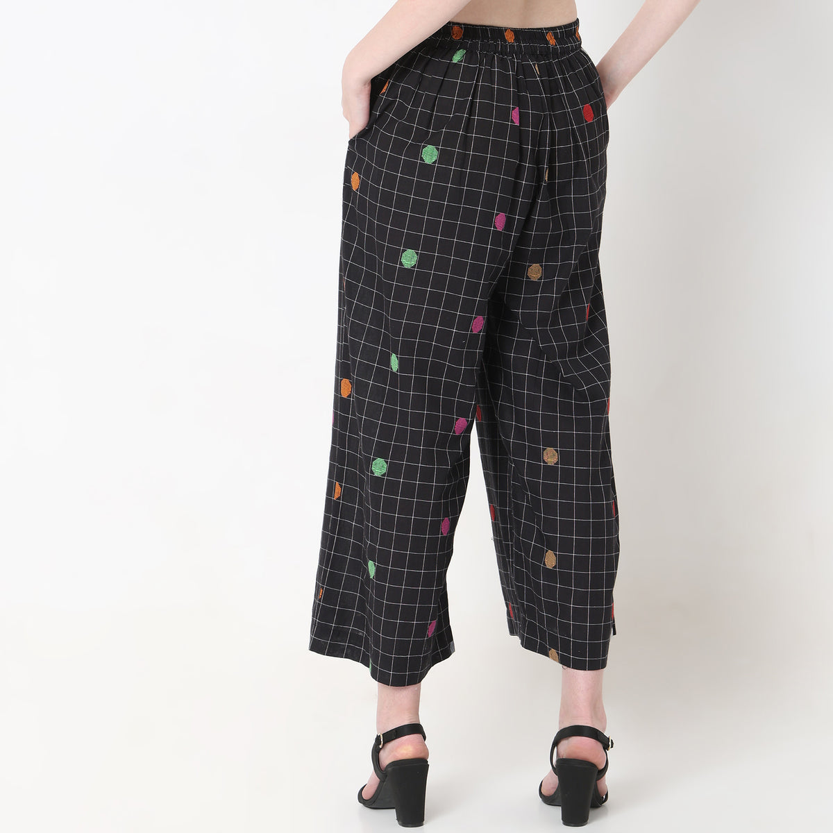 Regular Fit Geometric Mid Rise Palazzos