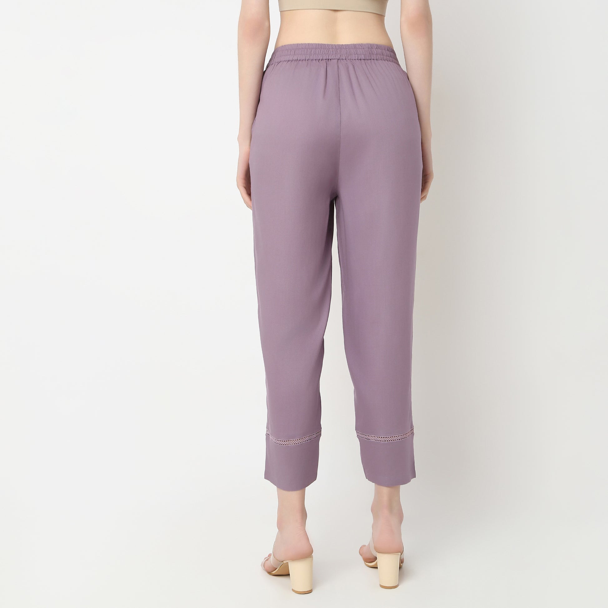 Straight Fit Solid Mid Rise Pants