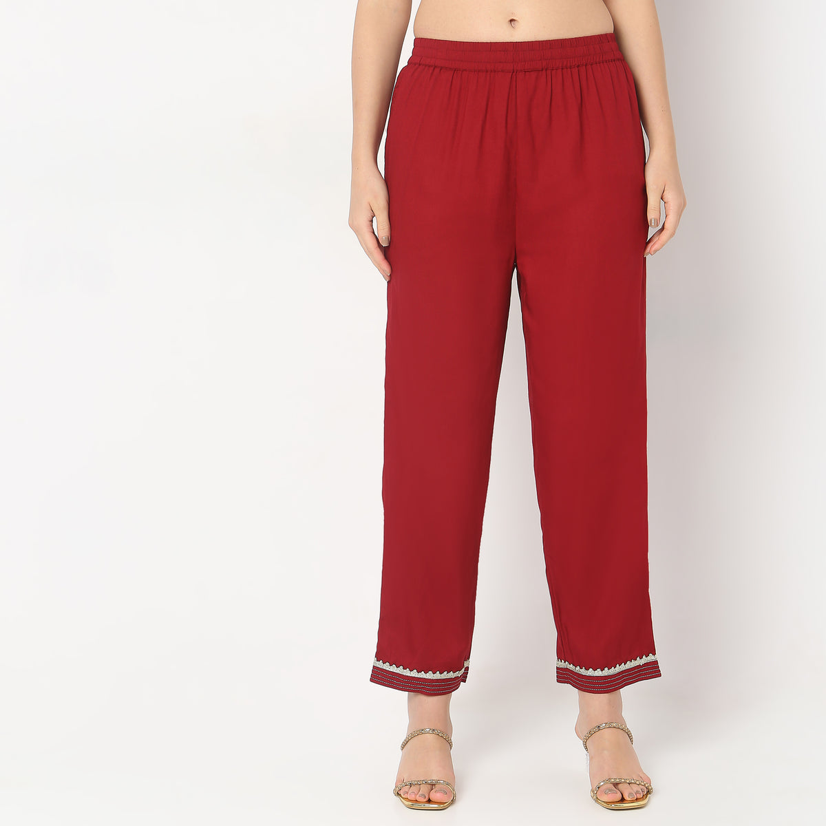 Straight Fit Mid Rise Pants