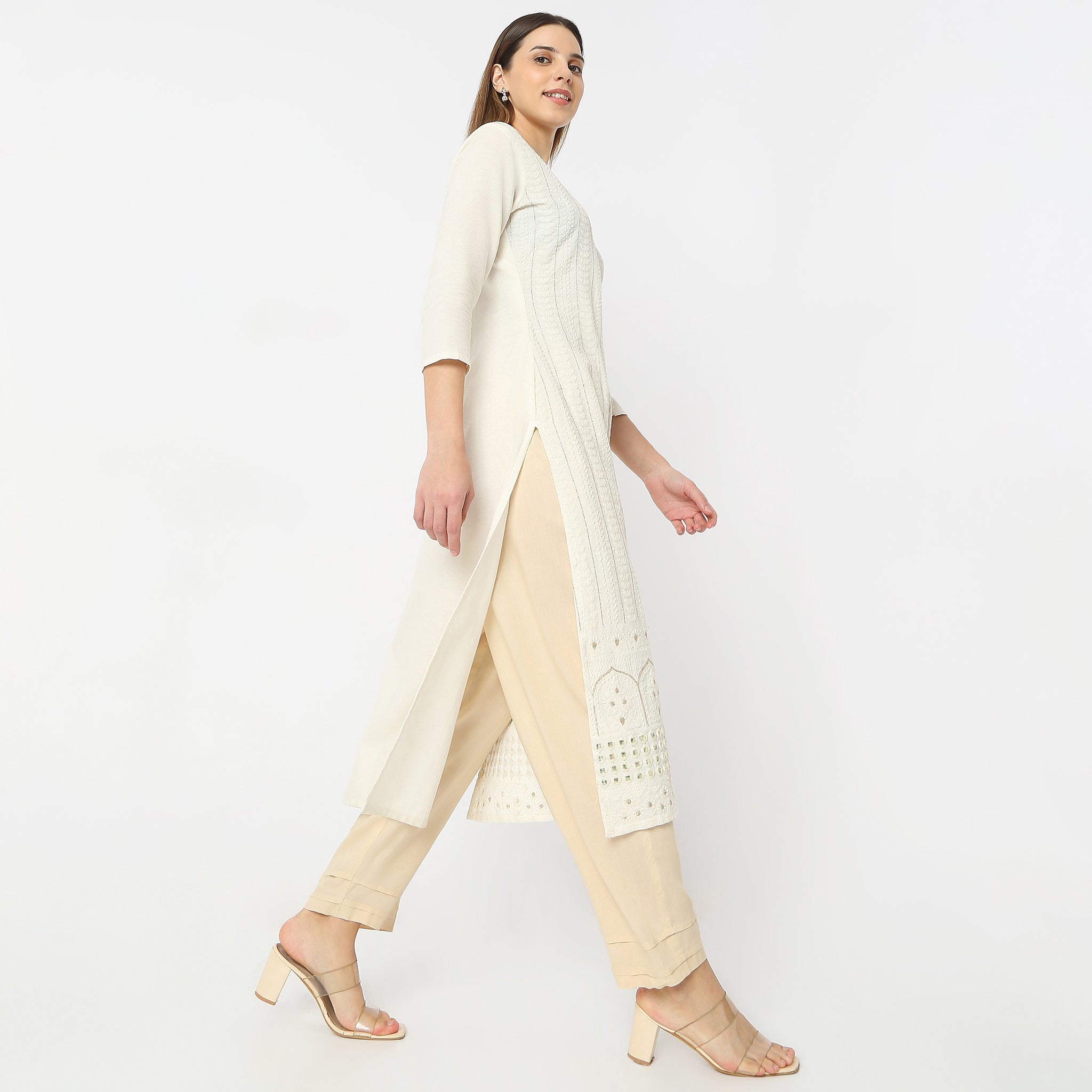 Ankle Length Botanical Bliss Straight Fit Mid Rise Pants