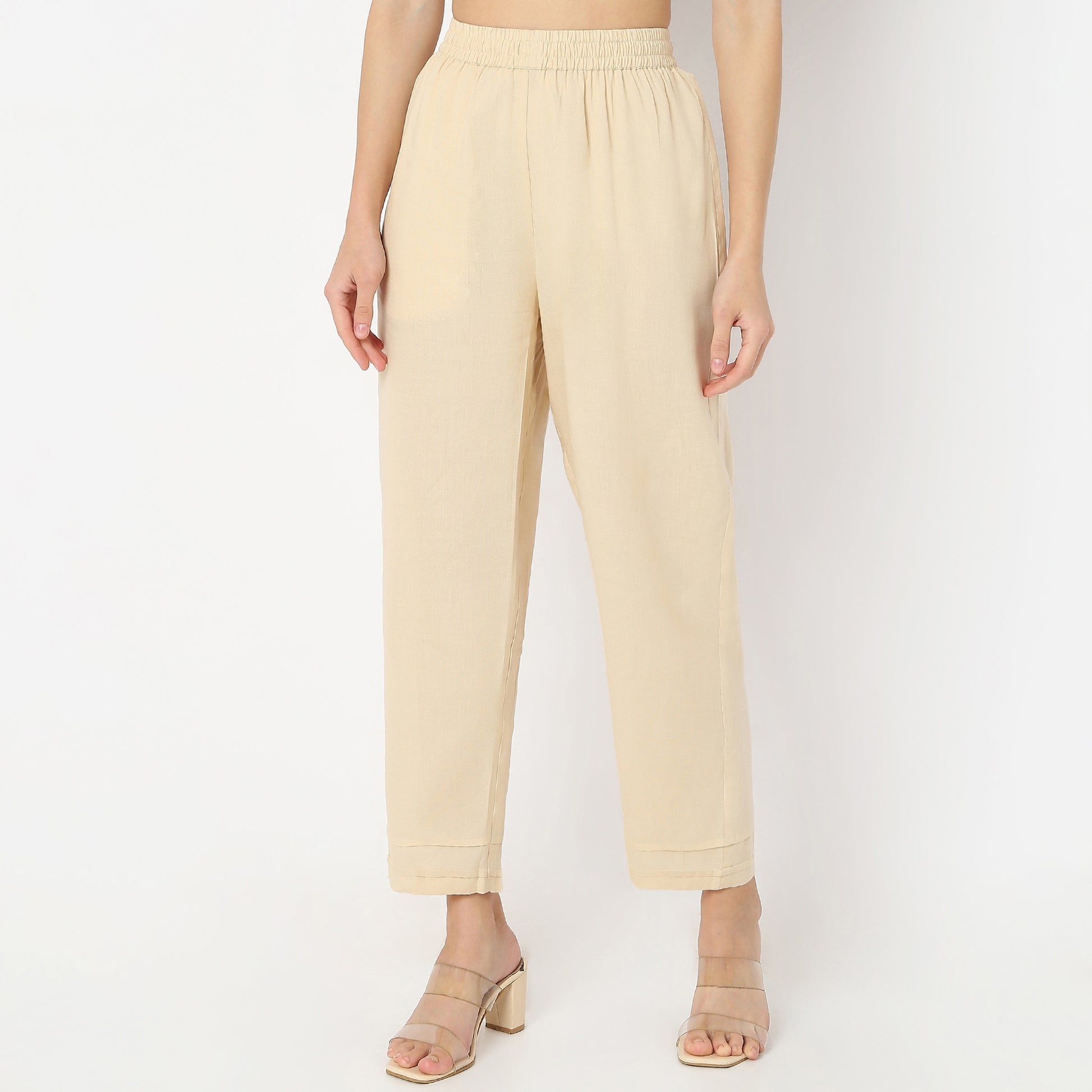 Ankle Length Botanical Bliss Straight Fit Mid Rise Pants