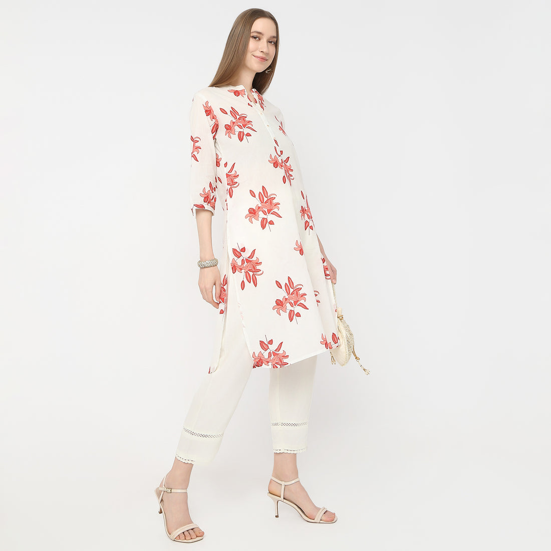 Straight Fit Solid Mid Rise Pants